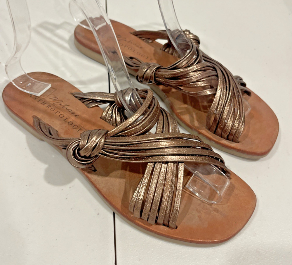 Anthropologie Matisse Bronze Sandals Leather Slides Goddess Boho Natural Flat 6